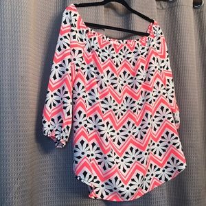 Black, white and neon orange blouse